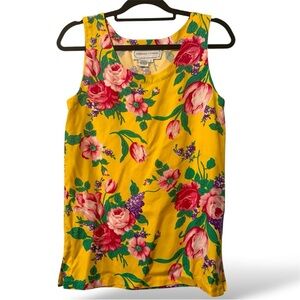 Adrienne Vittadini Vintage 100% Silk Sleeveless Tank Top Sz Small Yellow Floral